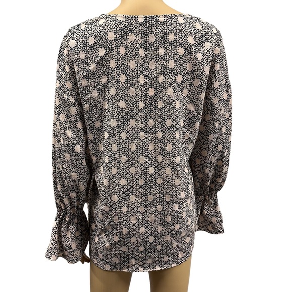 Y2K Juicy Couture Pink Black Blossom Rain Tie Front V Neck Top Blouse Medium - Picture 4 of 11